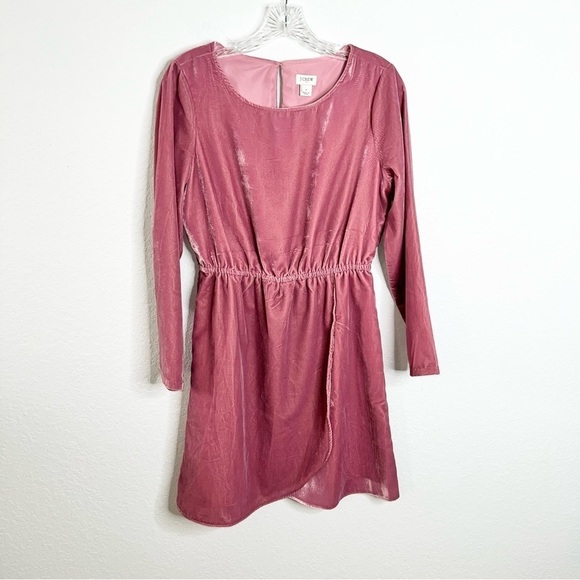 J. Crew Dress Women 4 Velvet Mauve Pink Tulip Hem Faux Wrap Long Sleeve B27 - Picture 1 of 8